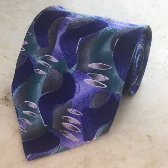 JERRY GARCIA BLUE ABSTRACT ALL SILK TIE - Picture 11 of 15